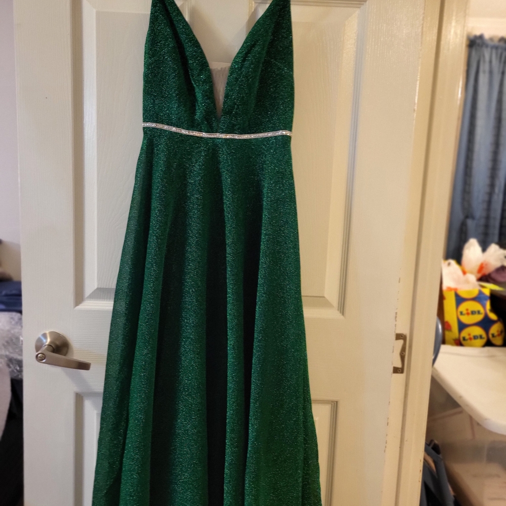 Green Sparkly Gown with Silver Accent